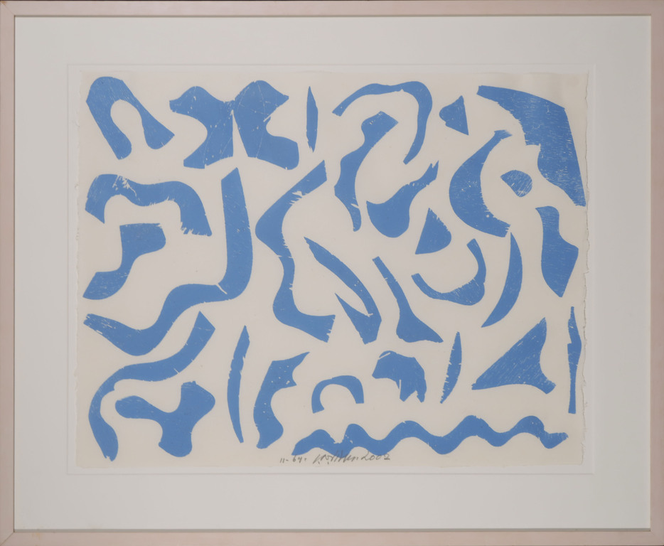 Carel Visser: Houtsnede op Japans papier, Z.T. (Blauw) - Ingelijst kopen? Bied vanaf 100!