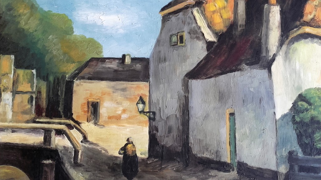 Dorpsgezicht - Olieverf op paneel - Gesigneerd met Monogram H.S. kopen? Bied vanaf 35!