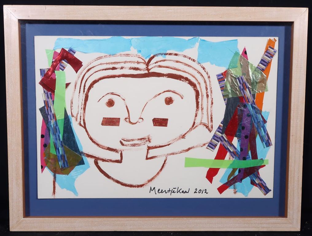 Meertje Kaal: Collage en olieverf op karton, Zonder titel - Ingelijst kopen? Bied vanaf 1!