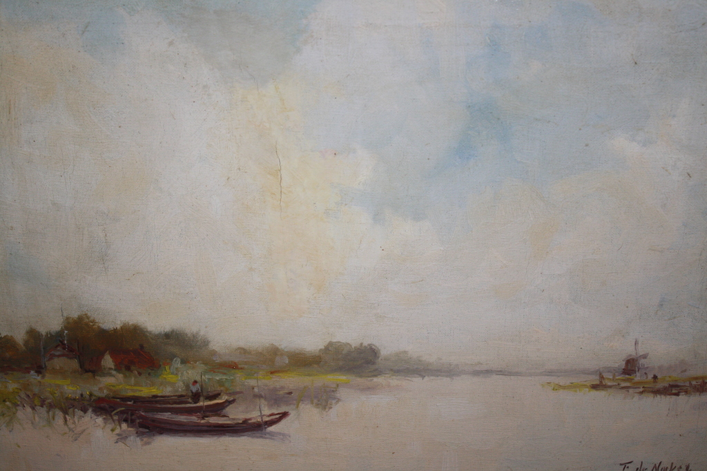 F de NOCKER - POLDER LANDSCHAP MET VISSER - LEIDSE SCHOOL kopen? Bied vanaf 1!