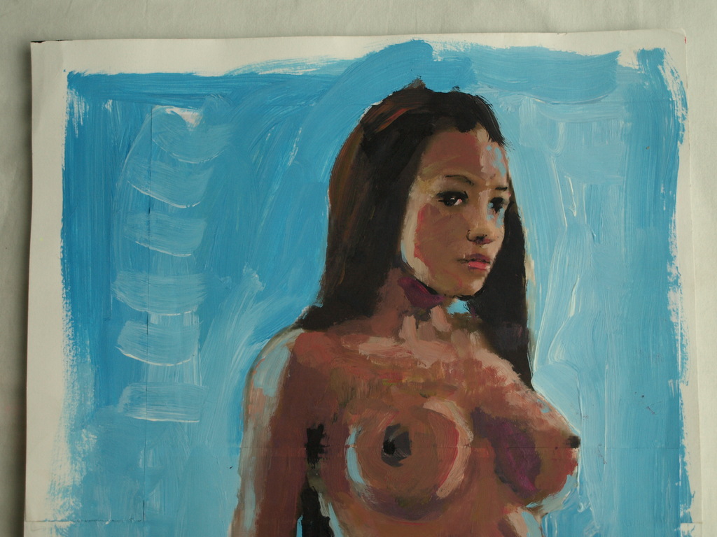Peter Klashorst : acrylverf op papier , Naakte vrouw – 2016 kopen? Bied vanaf 75!