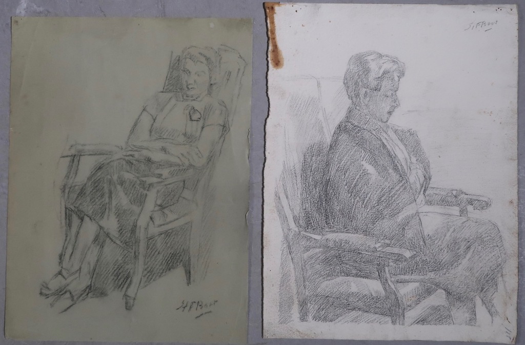 Henri Frederic Boot: 2x Potloodtekening, Zitten kopen? Bied vanaf 1!