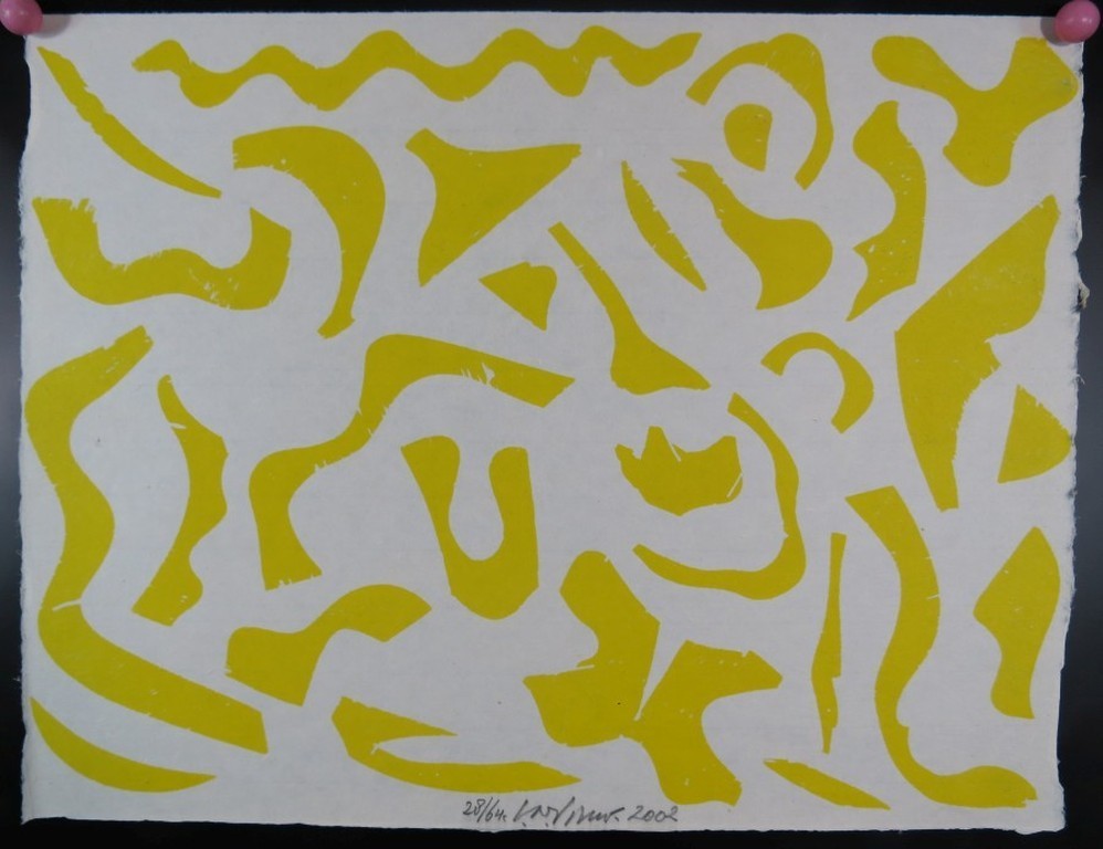 Carel Visser: Houtsnede, Zonder titel (geel) verkocht voor € 80!