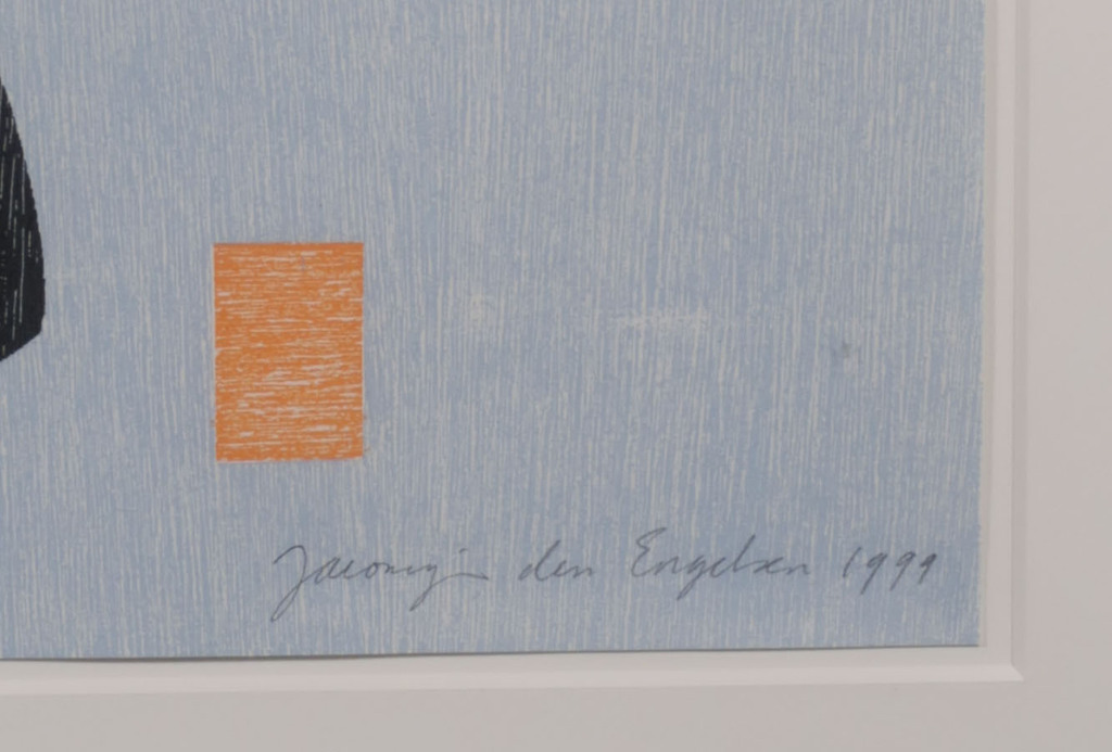 Jacomijn den Engelsen: Houtsnede, Afro (blauw) - Ingelijst kopen? Bied vanaf 20!