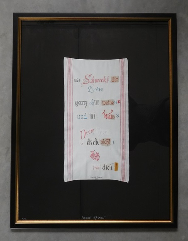 Daniel Spoerri, Zeefdruk van een merklap, 2015, gesigneerd en EA kopen? Bied vanaf 125!
