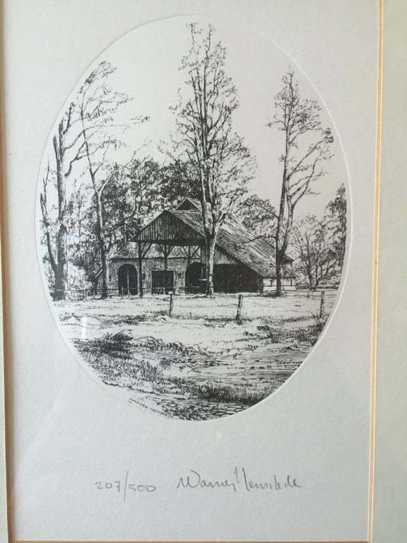 Warner Hemstede, 8 etsen genummerd en potlood gesigneerd in lijst.  verkocht voor € 60!