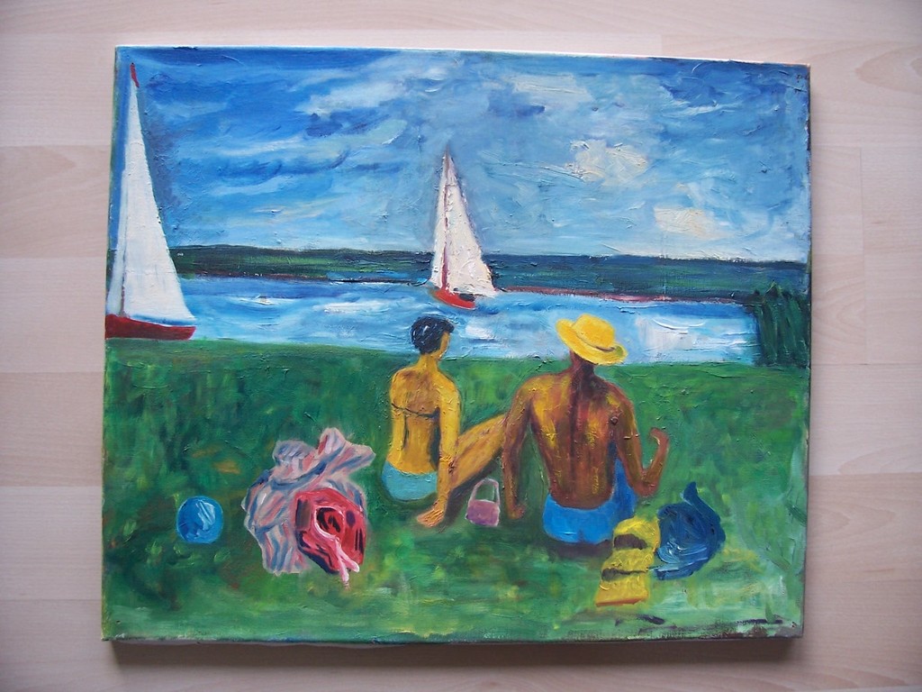 Bram Soffree, olieverf op doek, strandje kopen? Bied vanaf 20!