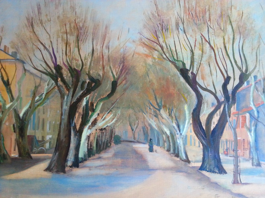 Jan Jurrien Moolhuizen - Olieverf op doek - Laantje met bomen verkocht voor € 40!