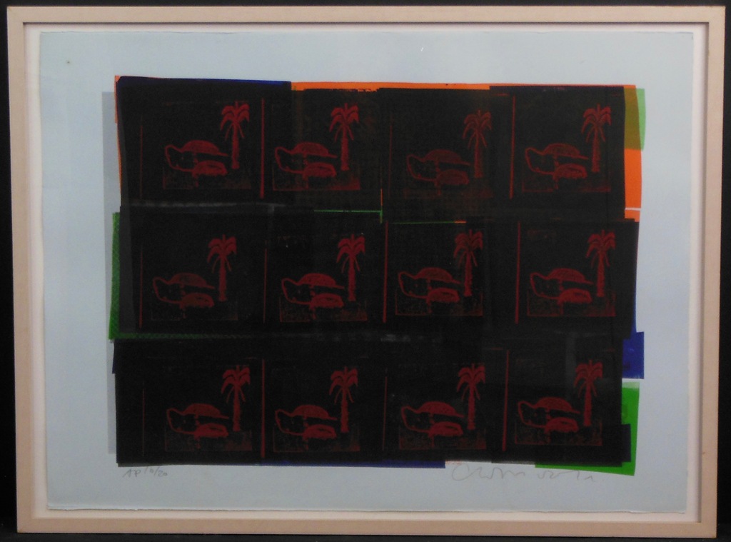 Cees Dolk: Zeefdruk, NS serie (palmbomen) -Ingelijst verkocht voor € 40!