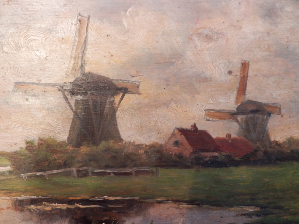 H.A.WILLENBORG MOLENS IN POLDERLANDSCHAP Olieverf op paneel  CA 1920 kopen? Bied vanaf 45!