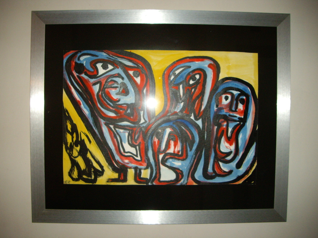 Finn Pedersen gouache, gesigneerd uit 2007, ingelijst, neo CoBrA kopen? Bied vanaf 400!