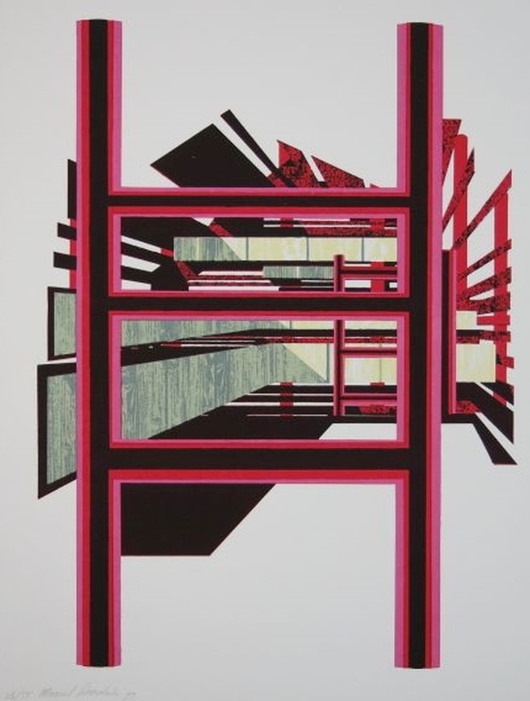 Marcel Doorduin: Zeefdruk, Raster met Roze en Rood verkocht voor € 36!