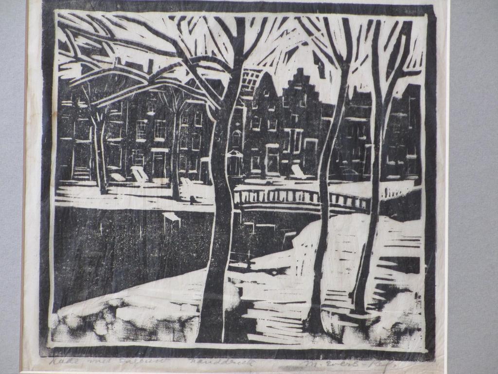 Marie Evers- Keg, Kade met sneeuw, Houtsnede kopen? Bied vanaf 30!