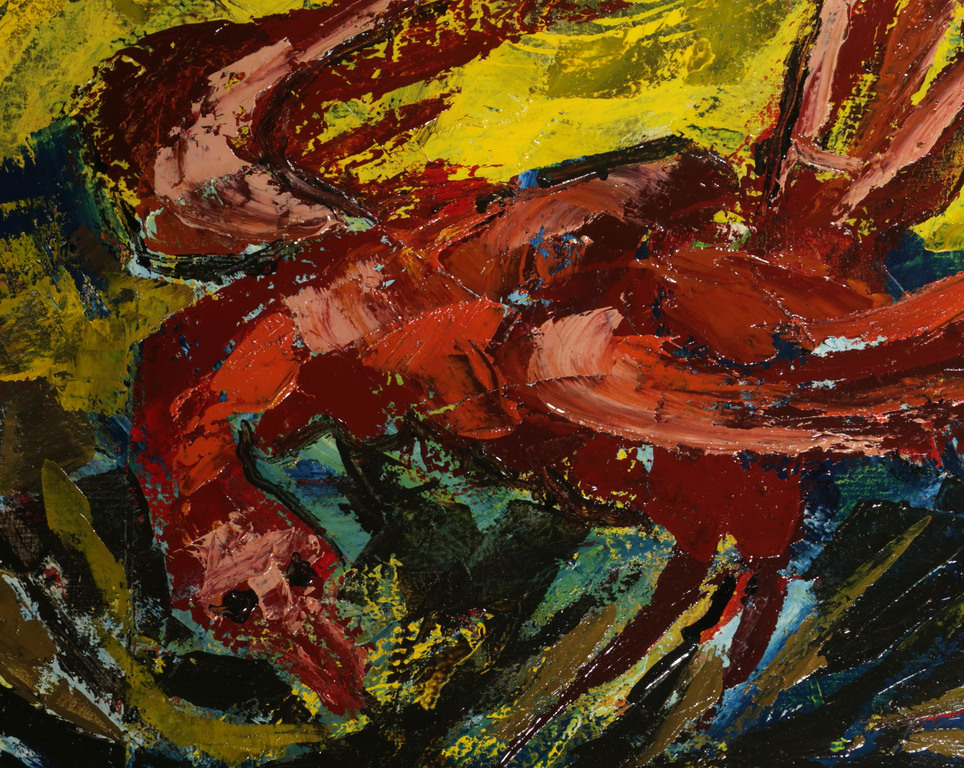 Martin van Wordragen: Olieverf op doek, Rode Vogel - Ingelijst verkocht voor € 510!