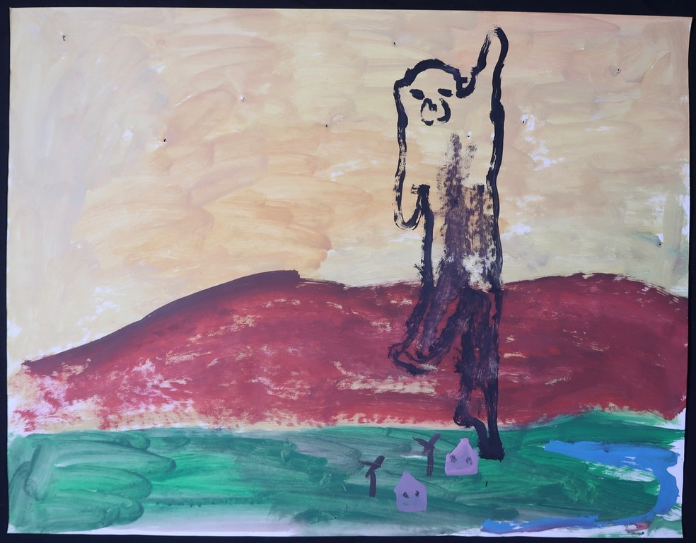 Ruven Levav: Gouache, Figuur in landschap met huisjes kopen? Bied vanaf 1!