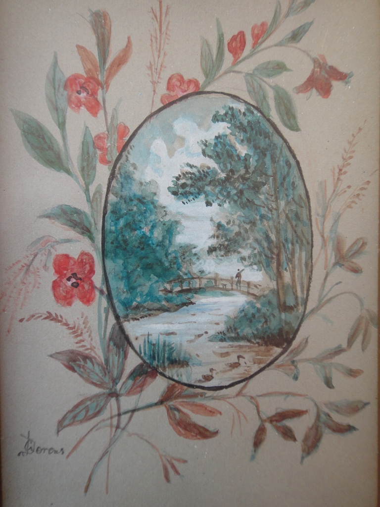 Gerrit Jan Derens (1831-1898) , aquarel, landschap met jager in bloemenkader kopen? Bied vanaf 1!