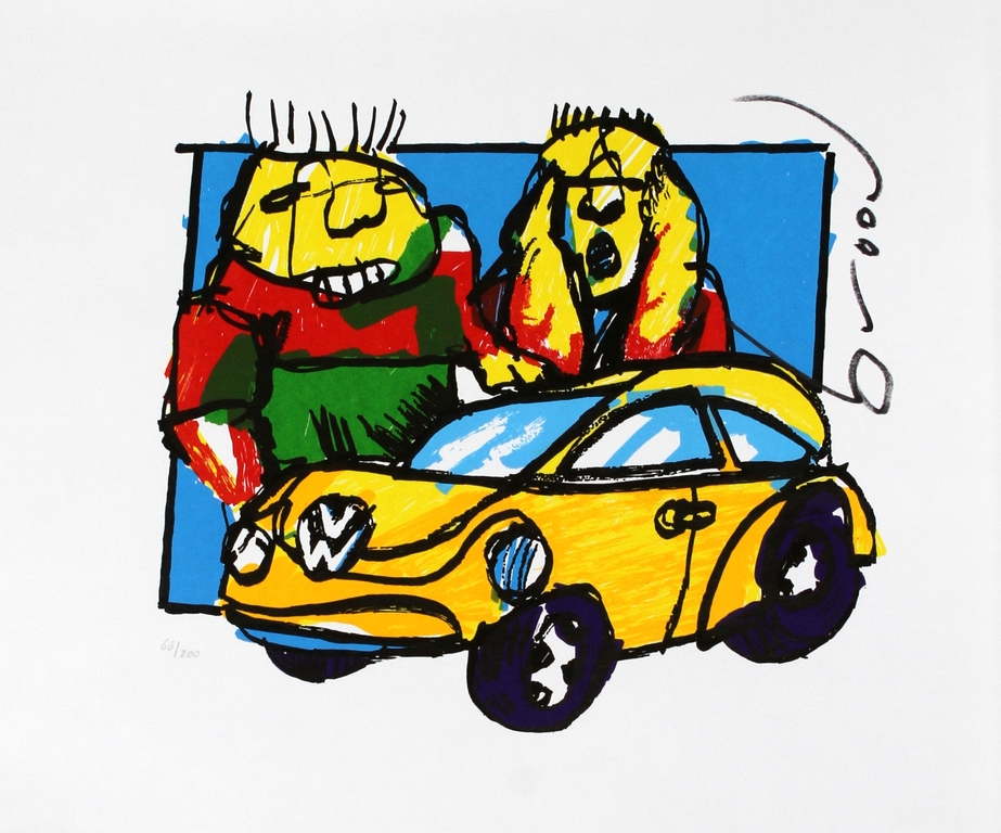 Herman Brood - Originele handgesigneerde zeefdruk - VW Beetle verkocht voor € 88!