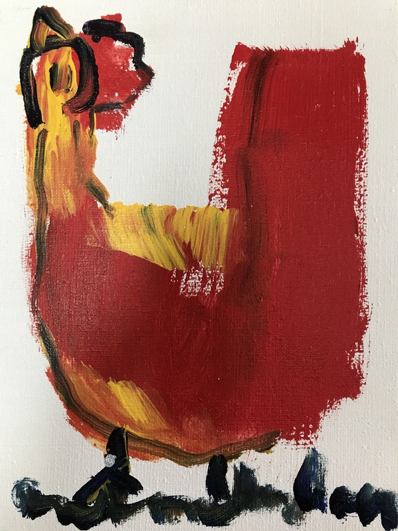 ANTON HEYBOER, speciaal KLEIN werk ! Op Doek.  KIP  Zeldzaam ! verkocht voor € 199!