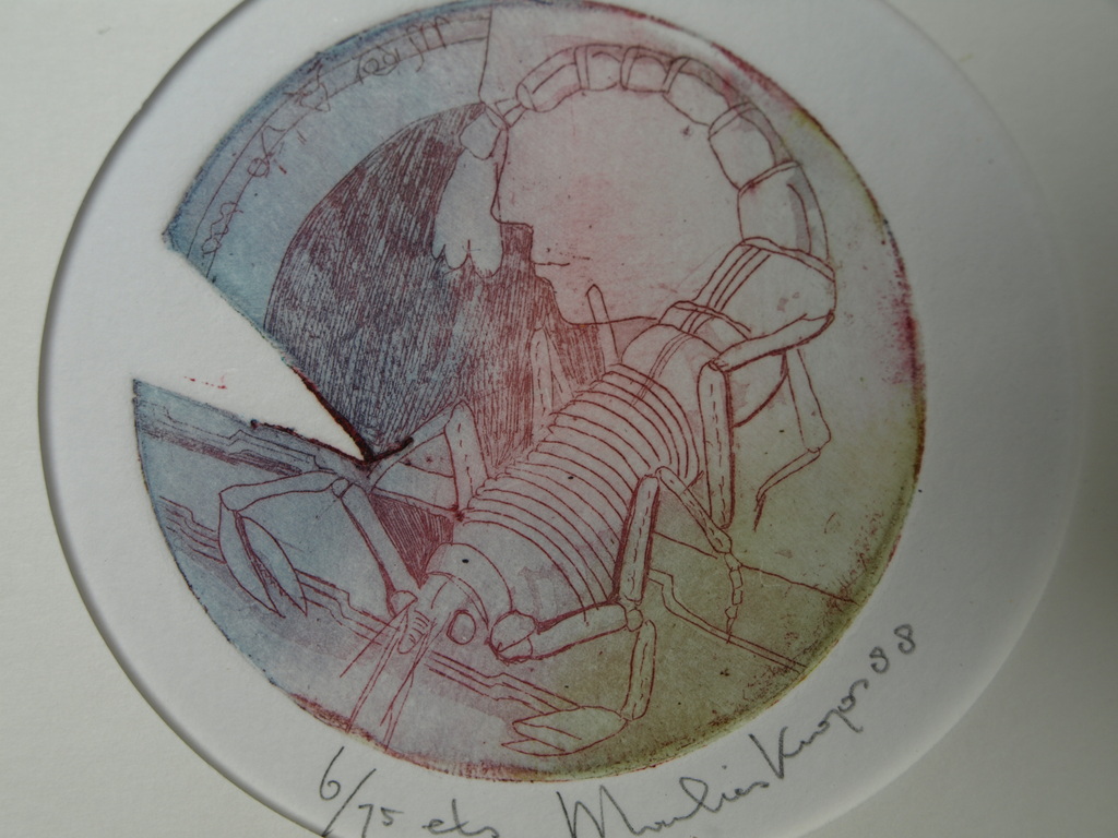 MARLIES KNOPS – Kleurenets - Hoofd en kreeft – Gesigneerd – 1988 kopen? Bied vanaf 1!