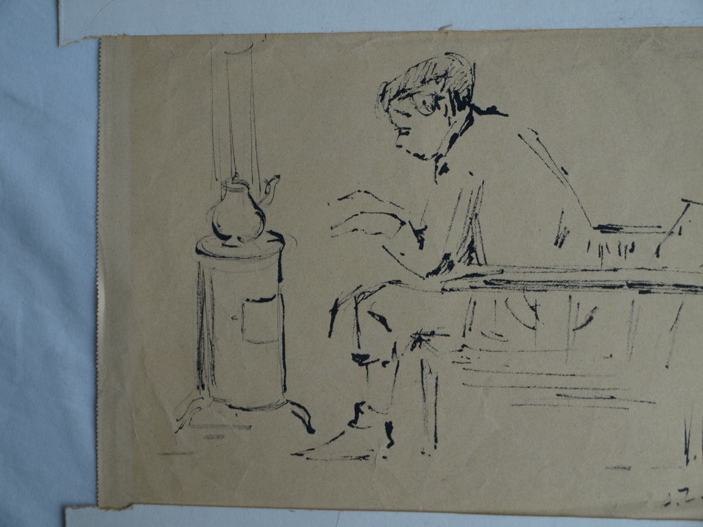 Arnold Zweerts : Tekening , Vrouw bij kachel - 1950  kopen? Bied vanaf 1!
