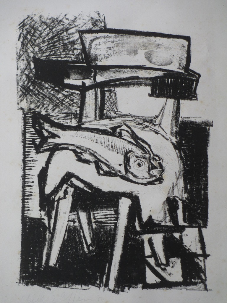 Dick Elffers, Vis op een stoel, Litho kopen? Bied vanaf 50!