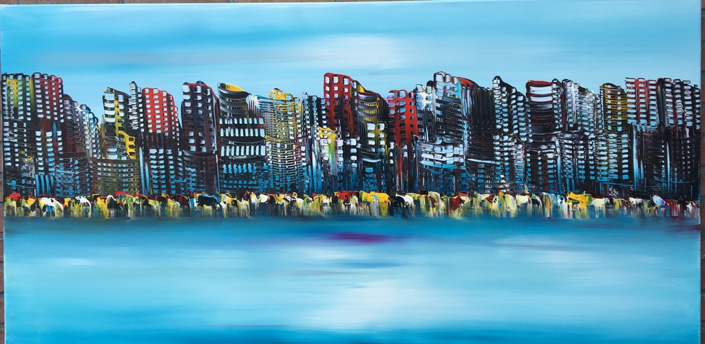 Gena - Skyline city - Gesigneerd - Acrylverf op doek verkocht voor € 200!