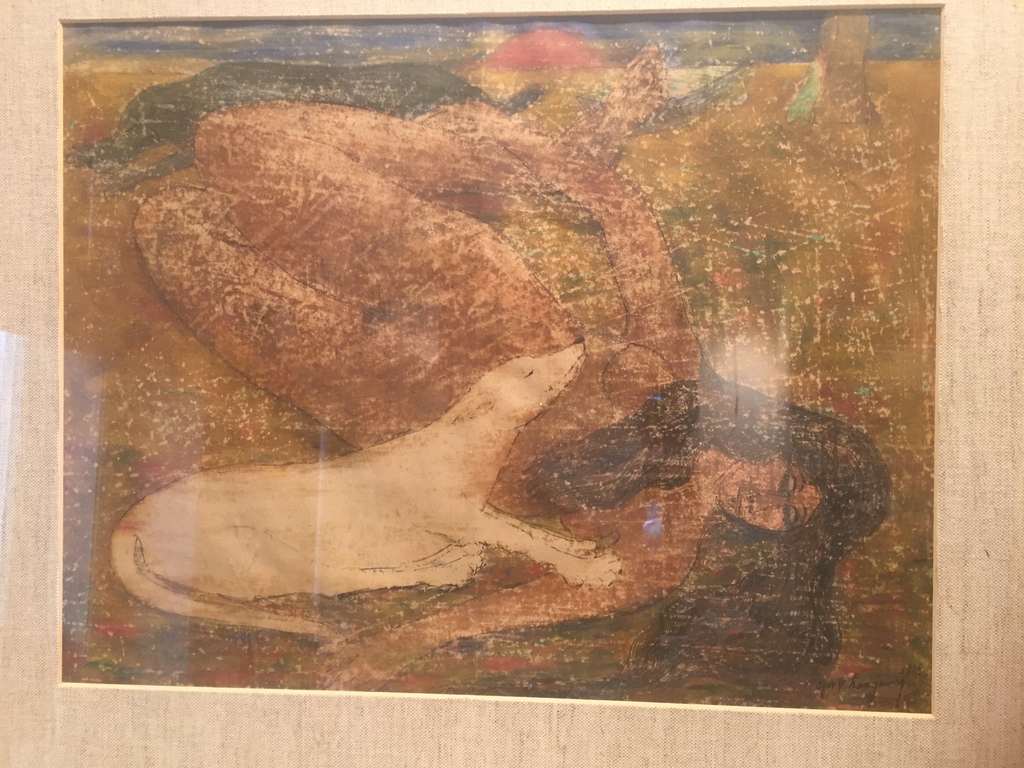 Ger Langeweg, aquarel, dame naakt met 2 honden rustend in landschap, 1968 kopen? Bied vanaf 200!