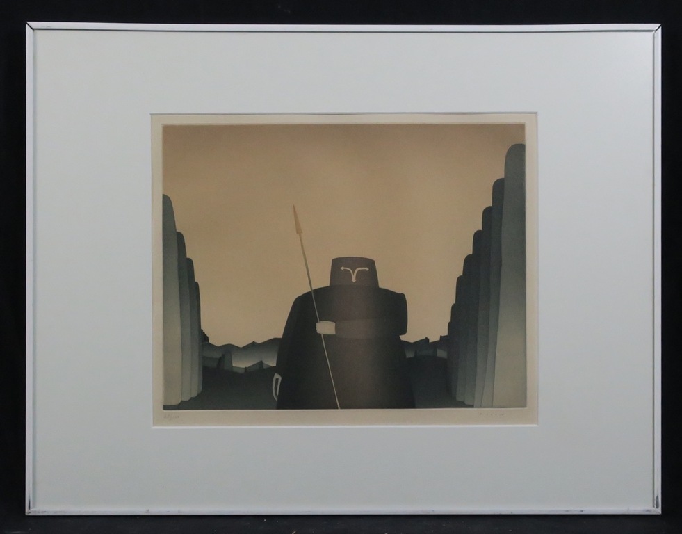 Jean Michel Folon: Litho, Zonder titel - Ingelijst verkocht voor € 55!