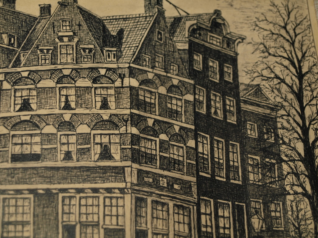 A.H. Scheeland – Pentekening, Prinsengracht Amsterdam–Gesigneerd & ingelijst-Oud kopen? Bied vanaf 30!