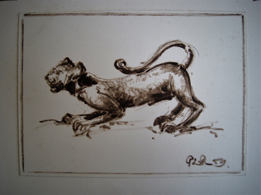 Mooi dubbel Sepiatekening "Luipaard en Gesluierde vrouw" Piet Rezelman 1887-1967 kopen? Bied vanaf 1!