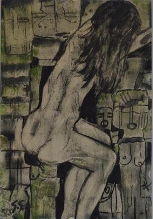 Gerard Grassere ( 1915 -  'holbewoonster' ca. 1965  - gouache ca. 20 x 30  verkocht voor € 70!