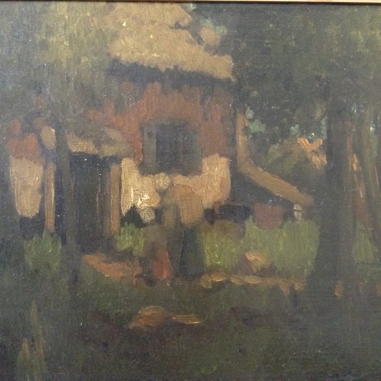 Henri A Daalhof 1887-1953. Vrouw met kind voor de boerderij. Olieverf op paneel  verkocht voor € 125!
