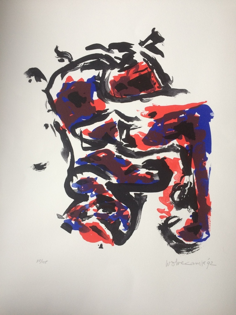 Theo Wolvecamp (CoBra), lithografie uit 1992 gesigneerd en genummerd. verkocht voor € 190!