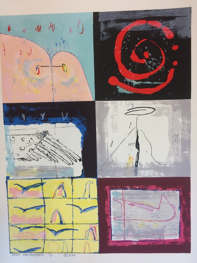 Peter Langenberg - Peter Langenberg, kleurrijke zeefdruk uit 1993. Gesigneerd en genummerd. verkocht voor € 55!