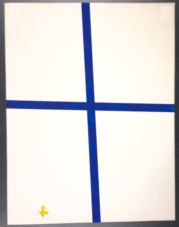 Jacques C.J. van der Heyden, metaaldruk in kleuren, ZT (blauw kruis) verkocht voor € 195!