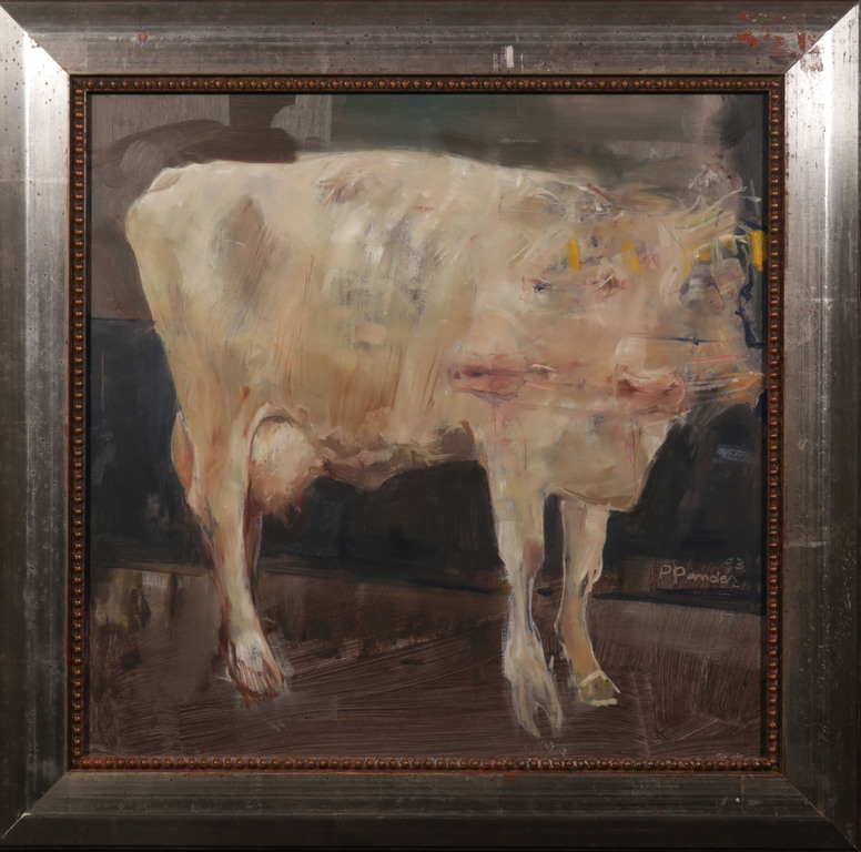 Pieter Pander: Olieverf op board, Koe - Ingelijst verkocht voor € 1101!