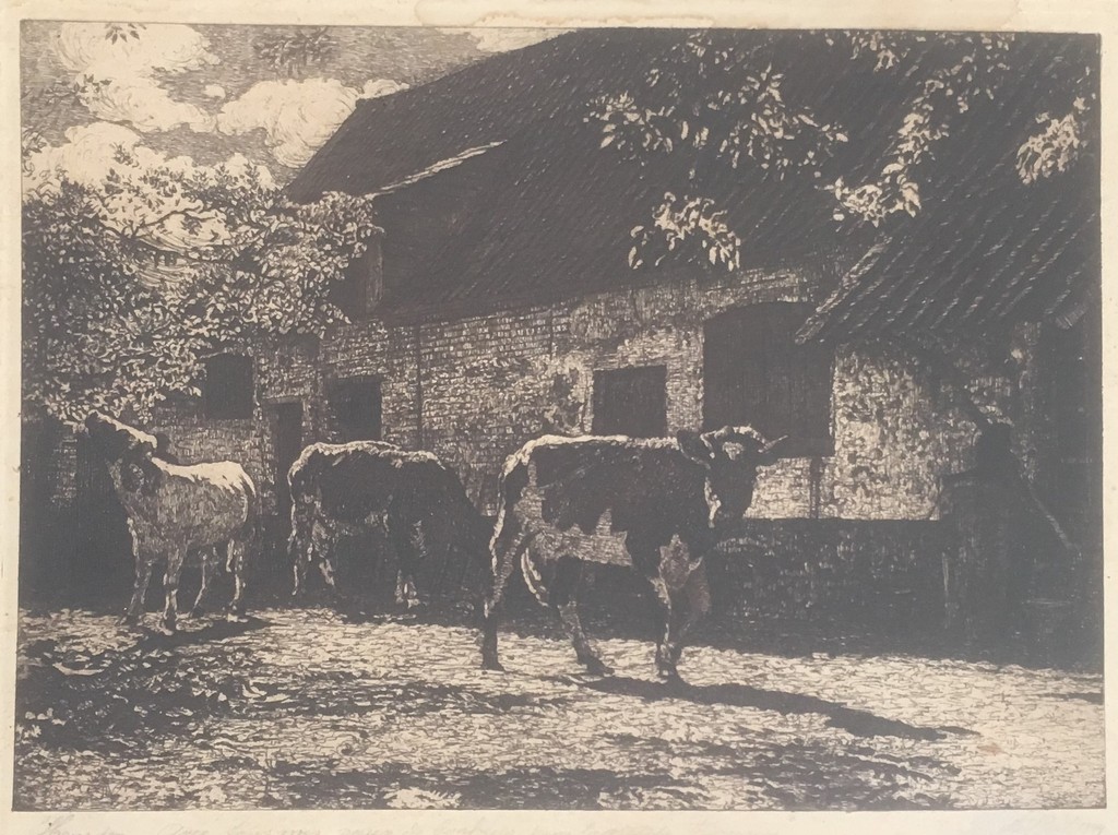 Onbekende kunstenaar - Ets gesigneerd 1944 - Heusden kopen? Bied vanaf 1!