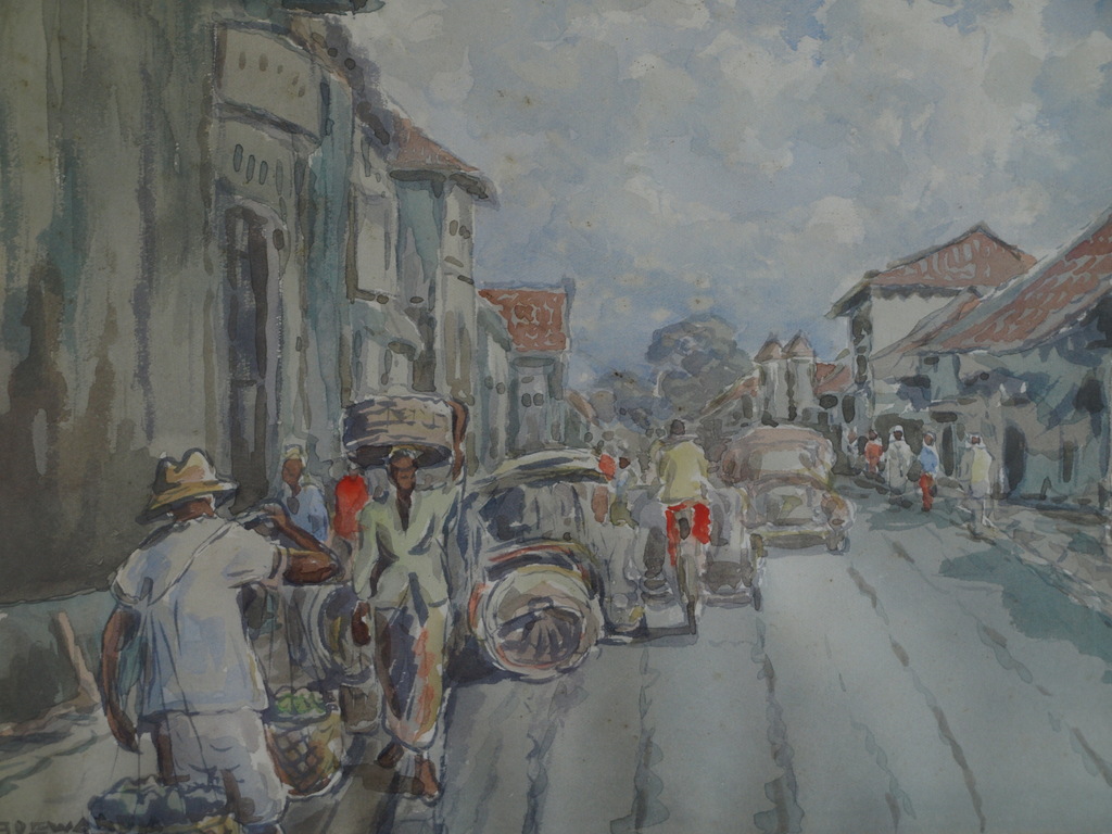 Soewardja : Aquarel – Stadssgezicht Indonesië - gesigneerd – ca 1935 kopen? Bied vanaf 1!