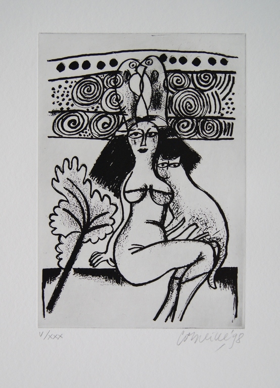 Corneille - Corneille ingelijste ets 'Femmes et oiseaux' - 1998 - oplage V/XXX. kopen? Bied vanaf 195!