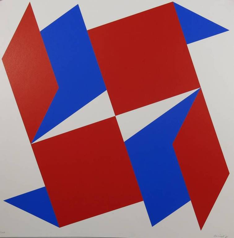 Bob Bonies: Zeefdruk, Compositie met rood en blauw verkocht voor € 80!