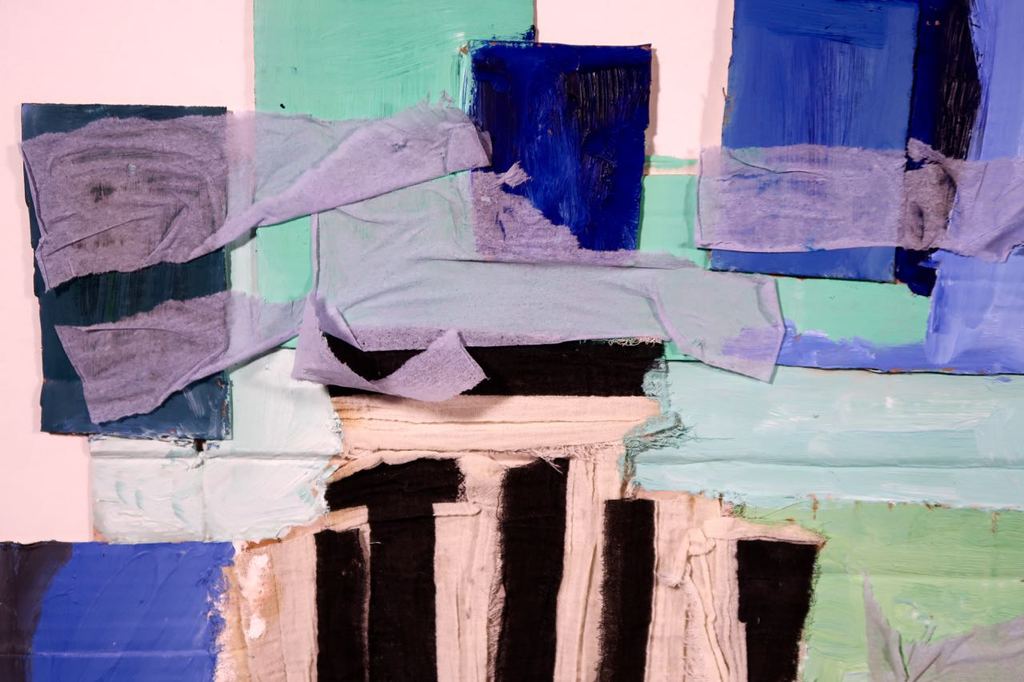 Meertje Kaal: Collage van stof en karton, Zonder titel - Ingelijst kopen? Bied vanaf 1!