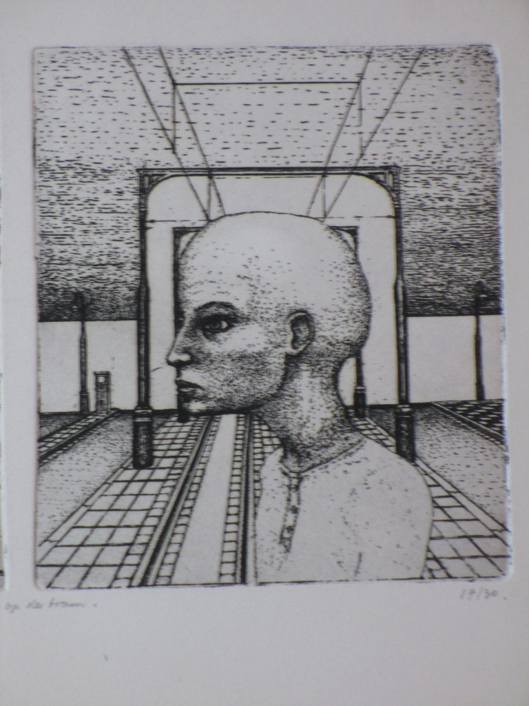 Pol Jong, Wachten op de tram, Ets 1973 kopen? Bied vanaf 35!