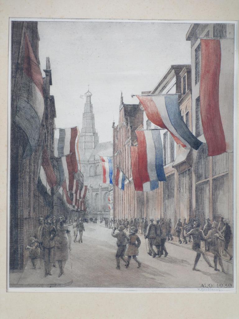 Roelof Gerbrands, Feestdag in Haarlem, Kleurets 1939 verkocht voor € 60!