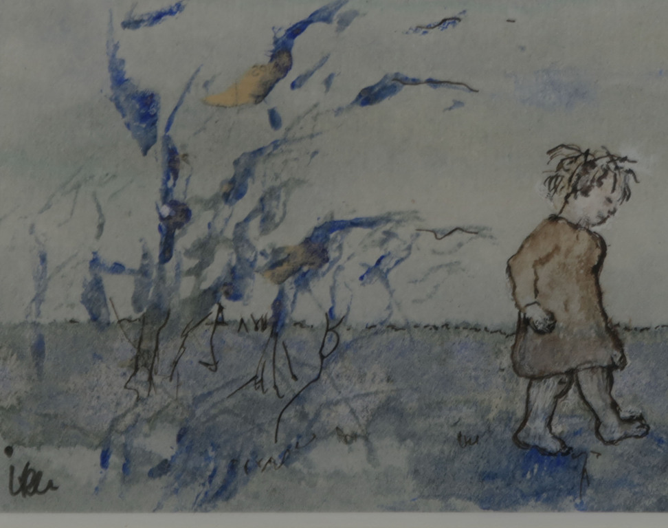 Onbekend gesigneerd: 3x Aquarel, o.a. Meisje in landschap - Ingelijst kopen? Bied vanaf 1!