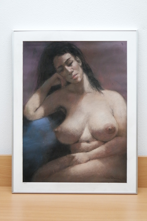 Dolf van Polanen (1915) - pastel - zittende naakte vrouw verkocht voor € 150!