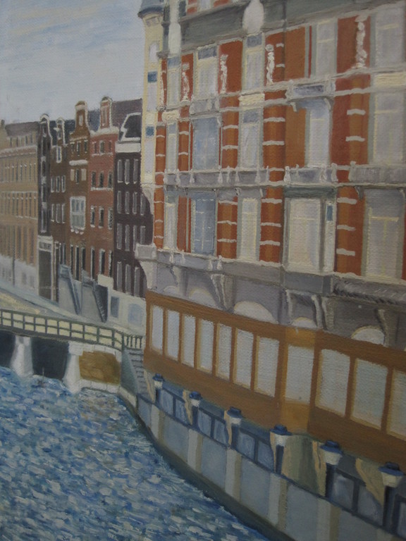 groot Stadsgezicht Amsterdam Hotel l'Europe aan de Amstel  olieverf 1994  kopen? Bied vanaf 1!