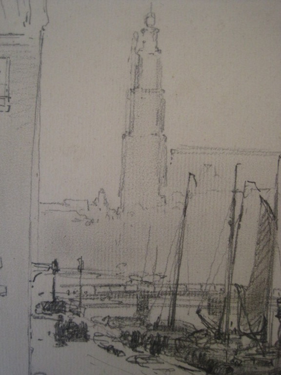 Fraaie potloodtekening G.LKiers 1838-1916 "Amsterdam Prinsengracht Westertoren" kopen? Bied vanaf 1!