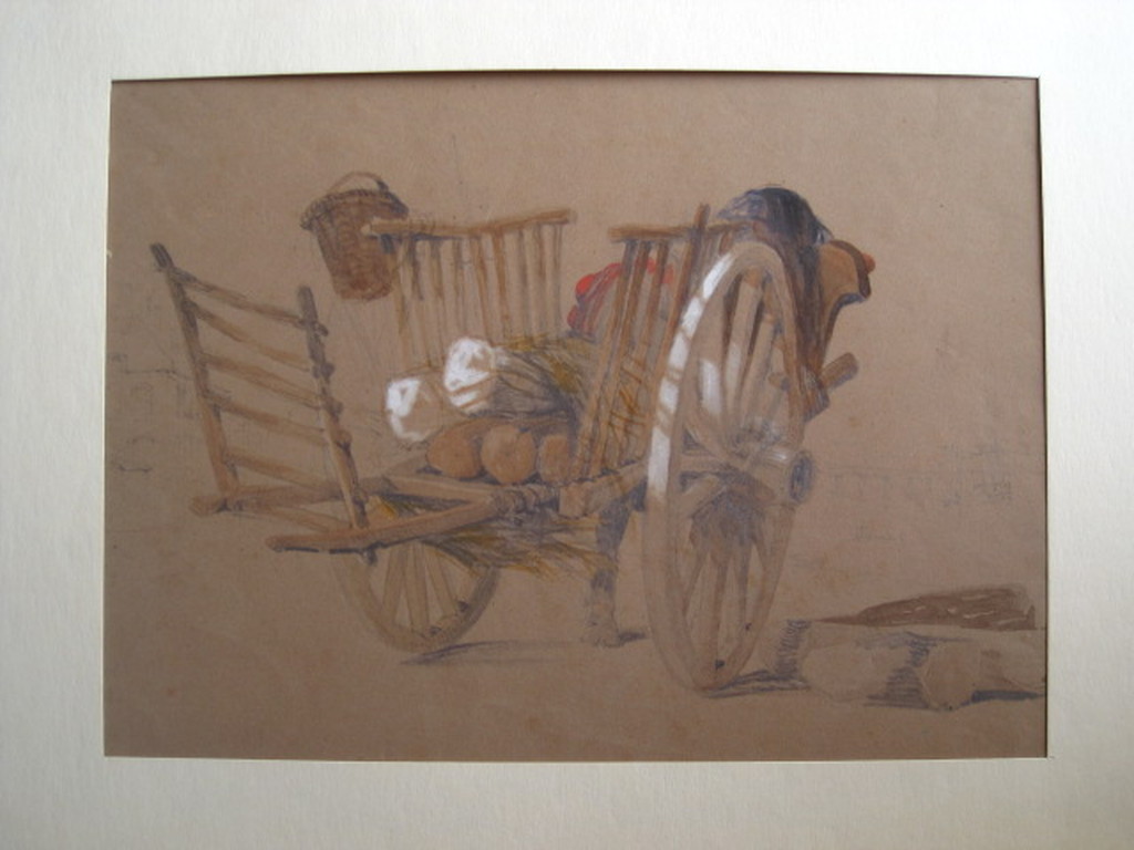 Bijzondere 19e Eeuwse Engelse Aquarel "Paard en wagen" gesigneerd "Bright"   kopen? Bied vanaf 1!