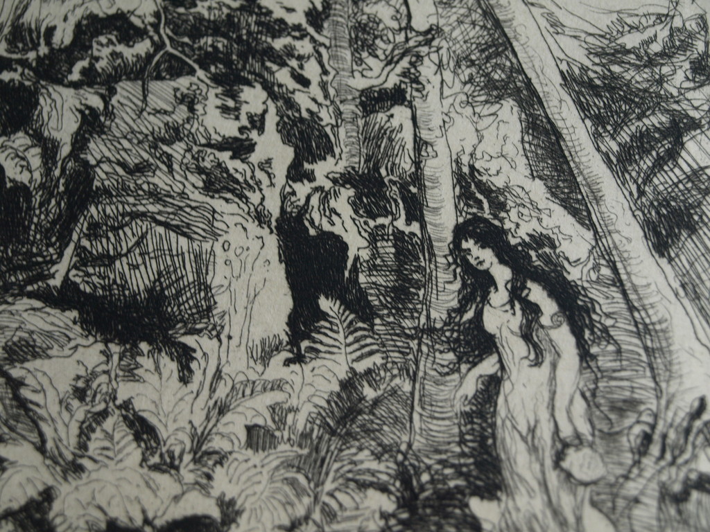 Adolf Jelinek Alex : Ets – Vrouw in het bos – gesigneerd & ingelijst – 1935 kopen? Bied vanaf 1!