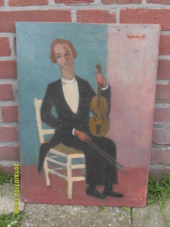 Joop Kropff, olieverf op board, "Violist" kopen? Bied vanaf 100!